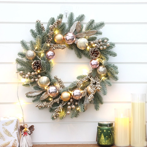 Christmas Wreath Artificial Pine Decoration With Pine Cones Berries Balls For Front Door Wall Hanging Festive Home Decor