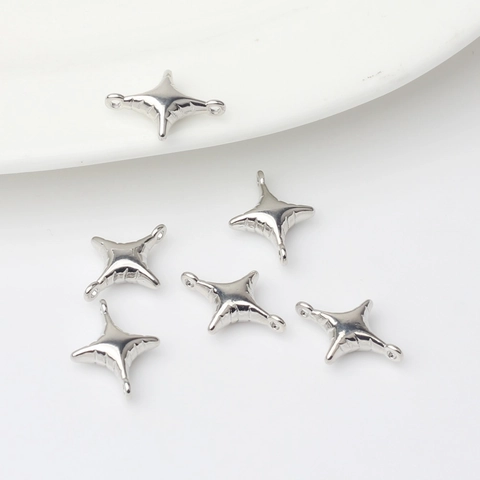 Zinc Alloy 3D Star Jewelry Connectors Silver Plated Double Hanging Loops For DIY Necklace Bracelet Crafting Making