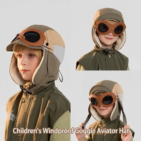Colbacco Da Aviatore Invernale Per Bambini Foderato In Pile Caldo Protezione Orecchie Con Occhiali Antivento All'aperto