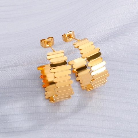 Créoles En Forme De C Mode Acier Inoxydable Géométrique Texture Clôture Style Ins Exagéré Bijoux Pour Femmes Filles