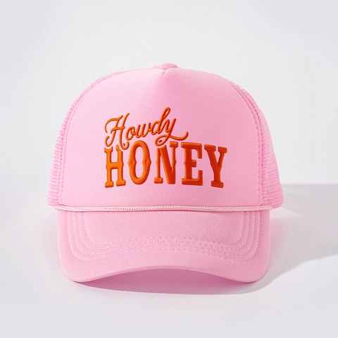 Trucker Hat Howdy Honey Embroidered Mesh Back Adjustable Polyester Sun Visor Vintage Baseball Cap For Men Women