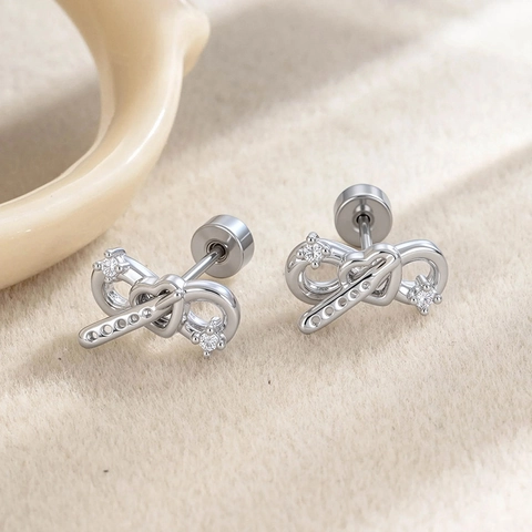 Boucle D'oreille De Cartilage Noeud Infini Coeur En Acier Titane Cuivre Zircon Bijoux De Piercing Pour Femmes Dos À Vis