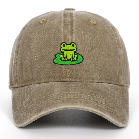 Baseball Cap Washed Cotton Cute Frog Embroidery Adjustable Sun Protection Retro Outdoor Sports Hat For Men Women
