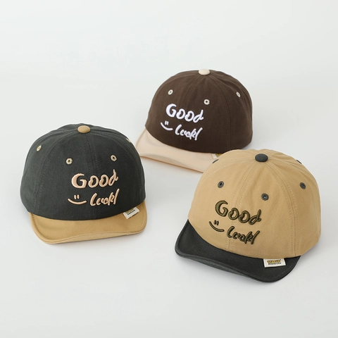 Cappello Da Baseball Bambini Cotone Blocchi Di Colore Ricamo Good Luck Smiley Protezione Solare Neonato Ragazzo Ragazza