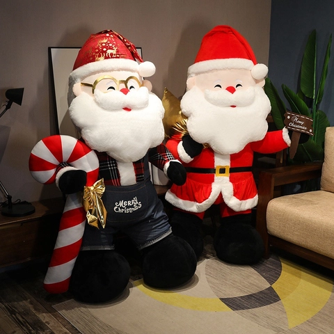 Gigantische Kerstman Pluche Speelgoed Knuffel Feestelijke Kerstversiering Huis Ornament Zachte Pluche Denim Outfit