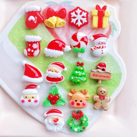 Mini Christmas Resin Cabochons Santa Snowman Gingerbread Man Flatback DIY Craft Decoration Accessories For Hair Clips