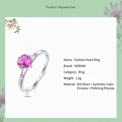 Rosa Herz Zirkonia Ring 925 Sterlingsilber Elegant Schlicht Mode Schmuck Für Damen