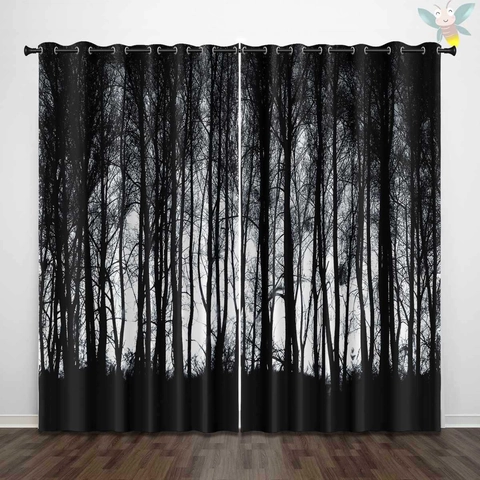Forest Print Blackout Curtains Thermal Insulated Sunlight Tree Landscape Grommet Top Draperies For Living Room Bedroom
