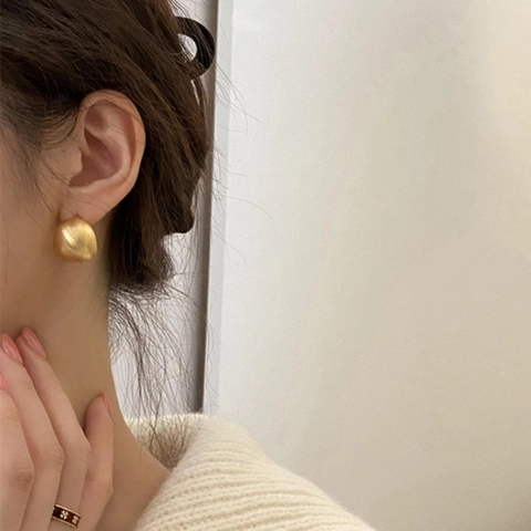 Matte Brushed Bean Stud Earrings With 925 Sterling Silver Earring Post Brass Geometric Minimalist Jewelry For Women
