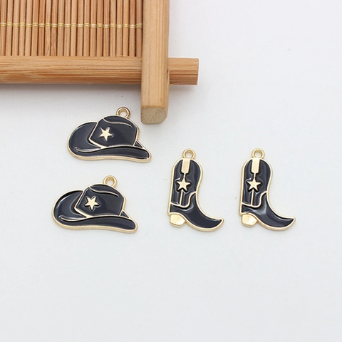 Western Cowboy Emaille Legierung Charms Hut Und Stiefel Anhänger Mit Goldenem Stern Für DIY Halskette Armband Schlüsselanhänger