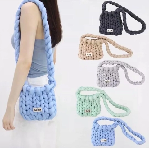 Borsa A Tracolla In Maglia Grossa Intrecciata A Mano Tote Morbida Cotone Imbottito Filato Tubolare Borsa Casual Minimalista Donne