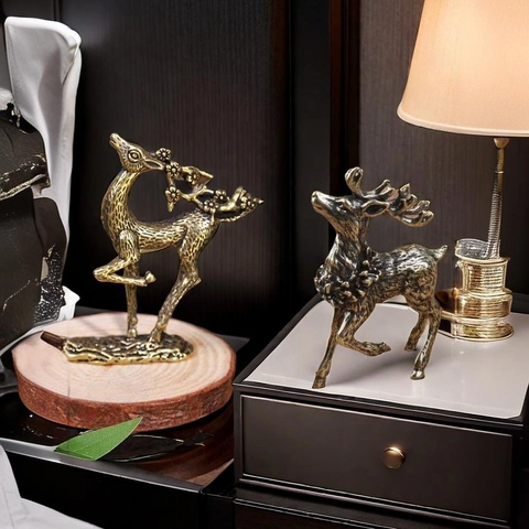 Statuetta Di Cervo Retro Rame Ottone Statua Animale Miniatura Ornamento Da Scrivania Decorazione Casa Ufficio Stile Vintage