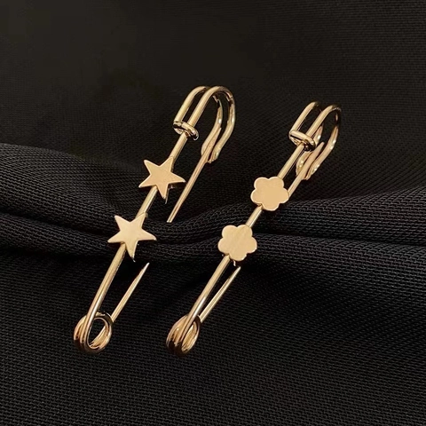 Gold Metal Safety Pin Brooch For Women Waist Adjuster Fixed Clothes Decoration Pin Heart Star Clover Shape Fashion Accessories