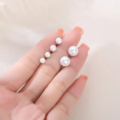 Artificial Pearl Stud Earrings For Women Minimalist Small Round Shell Artificial Pearl With 925 Sterling Silver Earring Post