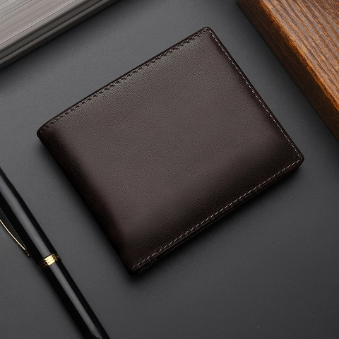 Men Bifold Wallet RFID Blocking Genuine Leather Vintage Short Slim Money Clip Multi Card Slots Business Simple
