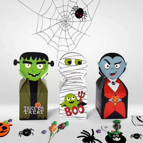 Boîte À Bonbons Halloween Monstre Dessin Animé Momie Vampire Emballage Cadeau Boîtes En Papier Pour Décoration De Fête