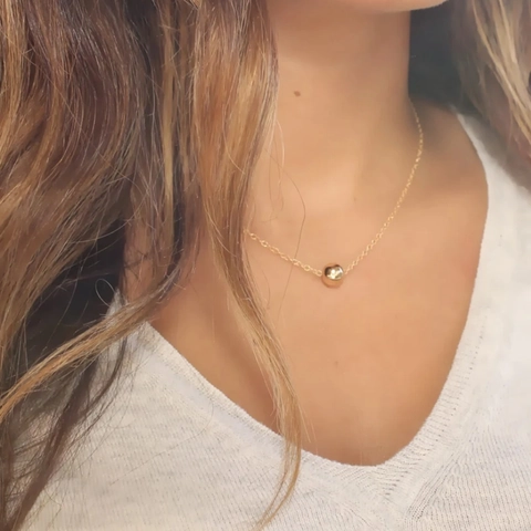 18K Gold Plated Stainless Steel Round Bead Pendant Necklace For Women Mirror Polished Minimalist Clavicle Chain Jewelry