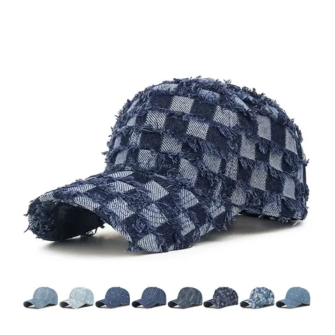 Cappello Da Baseball Denim Cotone Regolabile Retro Vintage Cappello Sole Unisex Strass Scacchi Stella Fiocco Motivo