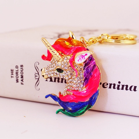 Creative Cartoon Enamel Unicorn Rhinestone Keychain Gold Zinc Alloy Animal Bag Pendant Gold Charm For Women Fashion Accessories Gift