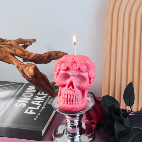 Skull Silicone Mold With Floral Wreath Garland DIY Halloween Aromatherapy Candle Gypsum Resin Craft Gothic Home Decor