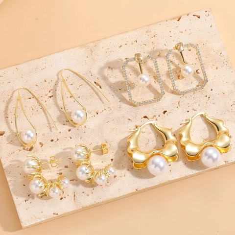 Elegante Koperen Kunstparel Zirconia Oorbellen Minimalistische Geometrische Hanger Oorbellen Verguld Sieraden Vrouwen Cadeau