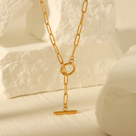 Minimalistische Edelstahl OT Verschluss Halskette Gold Büroklammer Kette Ins Stil Schmuck Für Damen