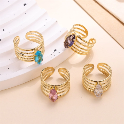 Marquise Zircon Ring Gold Plated Stainless Steel Multi-Layer Open Adjustable Band Elegant Finger Jewelry For Women