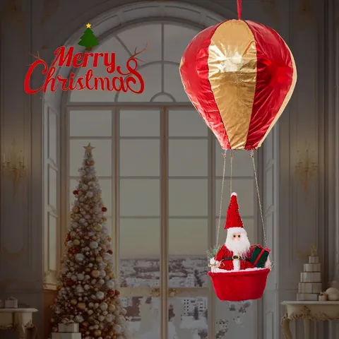 Natale Mongolfiera Babbo Natale Decorazione Sospesa Tessuto Peluche Festivo Soffitto Ornamento Rosso Oro Strisce Classico Vacanze Layout Casa Centro Commerciale Festa