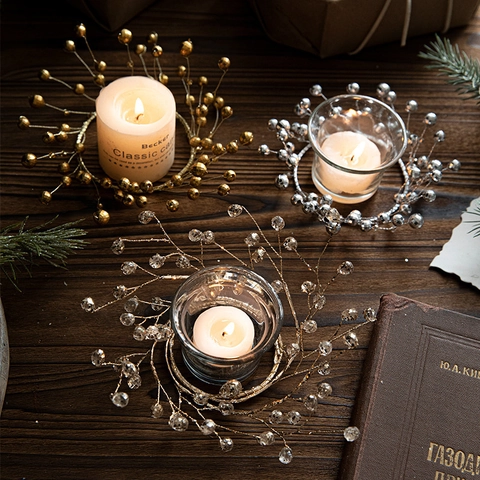 Vintage Weihnachtsdeko Mit Acrylkristallperlen Und Eisendraht Girlande Kranz Kerzenhalter Tischschmuck Feiertagsfeier
