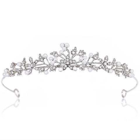 Elegante Corona Tiara Con Strass E Künstliche Perle Lega Tralcio Floreale Sposa Matrimonio Festa Di Compleanno Cerchietto Donna E Ragazza