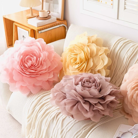 3D Tulle Flower Throw Pillow Cover Decorative Floral Cushion For Sofa Bed Living Room French Luxury Style