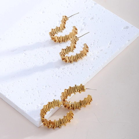 Geometric C-Shaped Hoop Earrings For Women Gold Plated Copper With 925 Sterling Silver Earring Post Jewelry