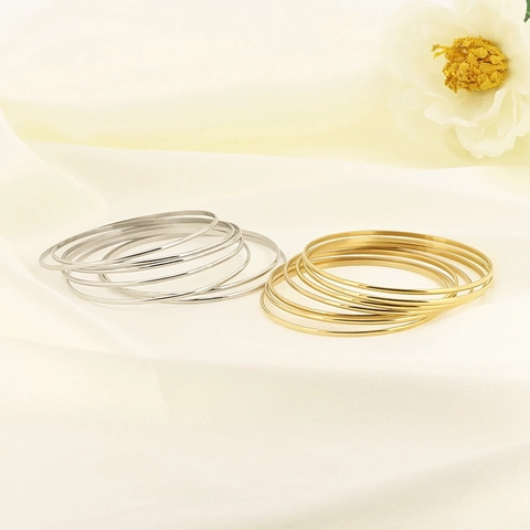 Bracciali Rigidi In Acciaio Inossidabile Minimalisti Multistrato Impilabili Lucidati Cerchio Sottile Gioielli Di Moda Per Donne