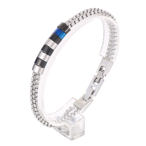 Hip Hop Men 316L Stainless Steel Bracelet Layered Box Chain Minimalist Multi-color Cylindrical Bead Jewelry Accessory