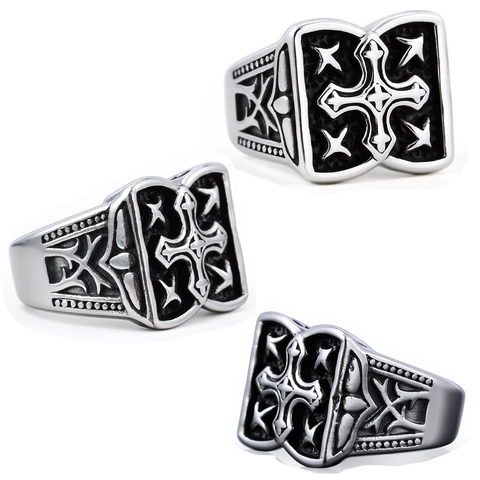 Anillo Croce Stella Retrò Acciaio Inossidabile Gotico Punk Fascia Rilievo Gioielli Per Uomo Unisex Argento Antico