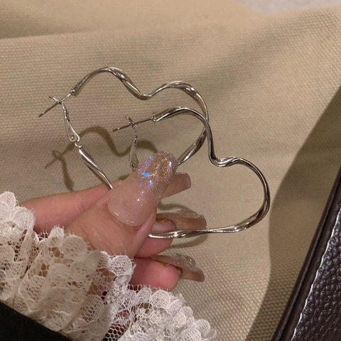 Orecchini A Cerchio Grandi Geometrici Cuore Texture Torta Placcati Oro Argento Acciaio Inossidabile Con Silver Earring Post