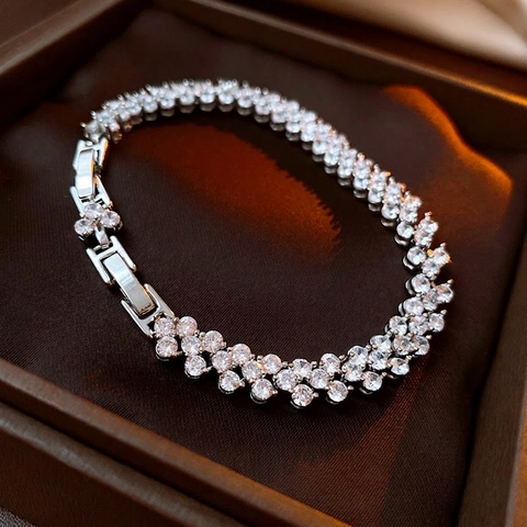 Bracciale Di Lusso In Zirconia Cubica Bracciale Rigido In Rame Lucido Con Chiusura A Scatto Gioiello Di Moda Per Donna