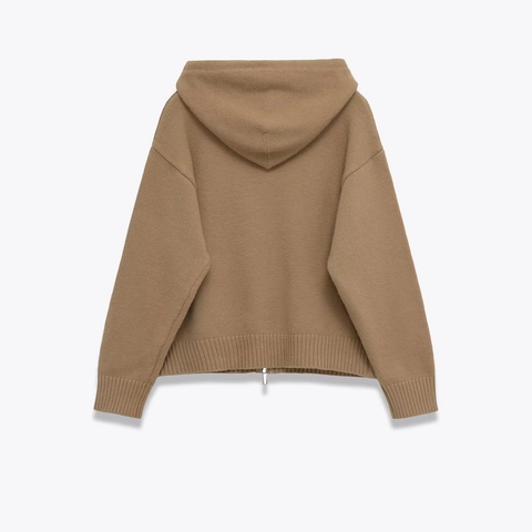 Women Hooded Knit Cardigan Zip Up Drawstring Sweater Jacket With Pockets Casual Soft Long Sleeve Solid Color Outwear