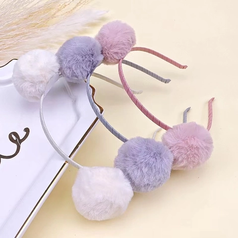 Linda Diadema De Doble Bola De Pelo De Felpa Para Niños Suave Piel Sintética Pom Pom Orejas Diadema Para Fotografía De Niños Estilo Diario Niñas Accesorios Para El Cabello