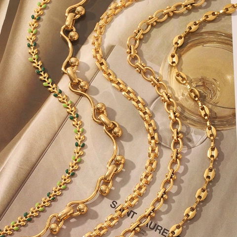 Edelstahl Panzerkette Halskette Für Damen Gold Überzogen Geometrisch Schmetterling Muschel Strass Mode Schmuck Halskette