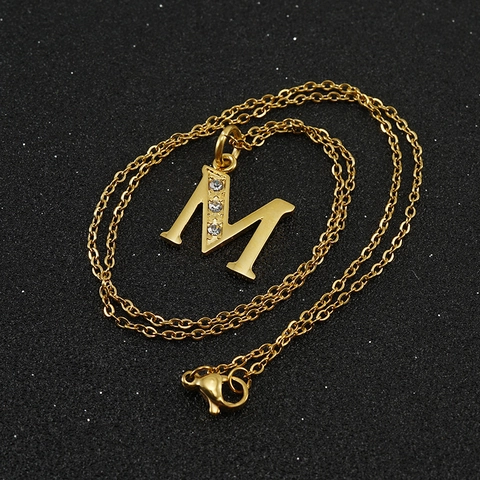Initial Letter Pendant Necklace Stainless Steel 18K Gold Plated Rhinestone Alphabet Minimalist Clavicle Chain Women Jewelry