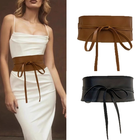 Damen Breiter Korsett Gürtel Kunstleder Obi Taillenband Bindebogen Retro Dekorativer Cincher Minimalistisches Accessoire
