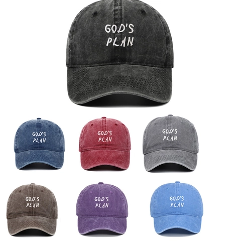 Baseball Cap Washed Cotton Gods Plan Embroidery Vintage Distressed Sun Hat Adjustable Casual Streetwear For Men Women