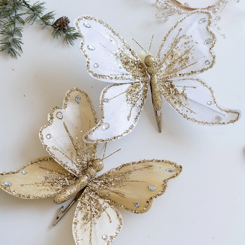 Schmetterling Weihnachtsbaum Ornament Stoff Glitzer Pailletten Schmetterling Mit Metallclip Für Weihnachtsfeier Hochzeit Deko