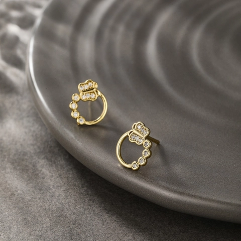 Geometric Stud Earrings Copper Alloy Zircon Crystal Star Heart 14K Gold Plated Jewelry With Copper Earring Post