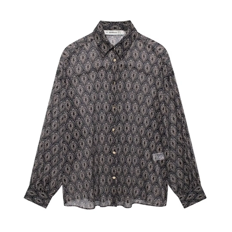 Blusa De Mujer Manga Larga Gasa Estampado Geométrico Paisley Cuello Vuelto Botonadura Sencilla Vintage Oficina