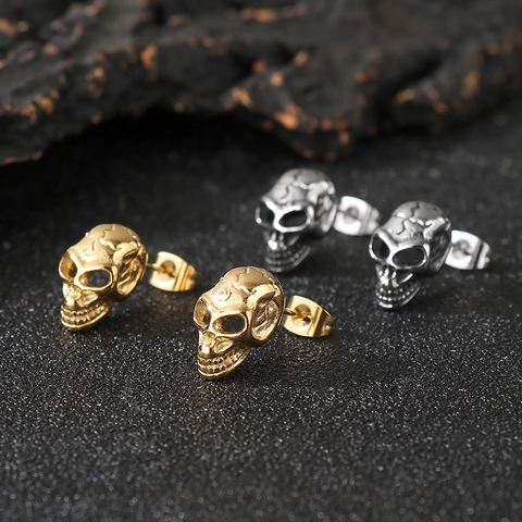 Skull Stud Earrings Stainless Steel Gothic Punk Retro Halloween Jewelry For Men Women Hip Hop Ghost Head Ear Studs