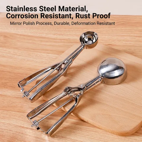 Ice Cream Scoop 201 Stainless Steel Mechanical Trigger Release Cookie Dough Scooper Fruit Baller Kitchen Tools Professional