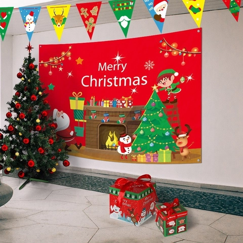 Arazzo Natale Babbo Natale Cartone Animato Renna Pupazzo Neve Tessuto Sfondo Decorazione Scena Festiva Interni Ornamento