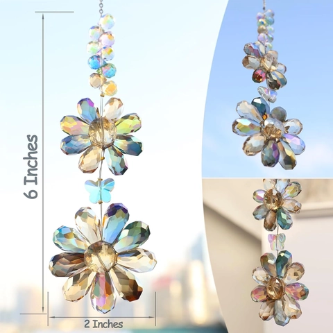 Crystal Flower Suncatcher Rainbow Maker Window Hanging Ornament Butterfly Glass Prism Iridescent Garden Home Decor